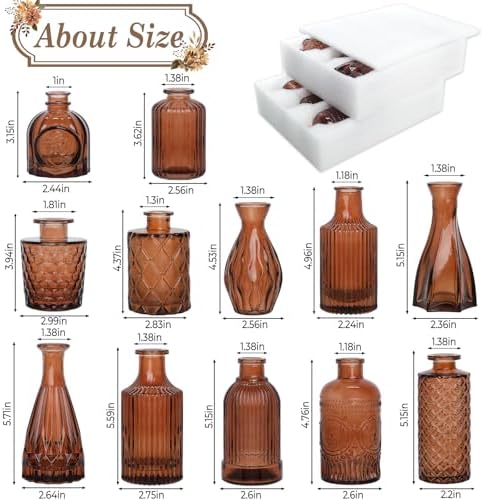 TBWIND 12-Piece Glass Bud Vase Set – Small Caramel Coffee Brown - Image 3