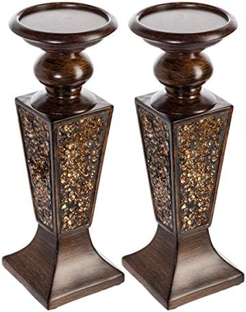 Creative Scents Schonwerk Brown Pillar Candle Holder Set of 2- Crackled Mosaic Design- Functional Table Decorations- Centerpieces for Dining/Living Room- Best Wedding Gift - Image 7