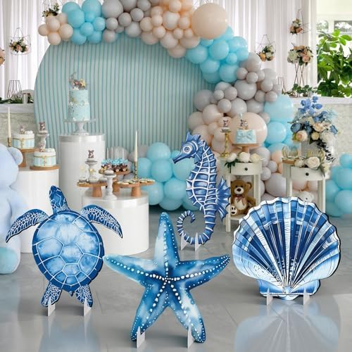 4 Pack Under The Sea Party Decorations Sea You Soon Decoration 20.47 Inch Large Birthday Party Cardboard Cutout Blue Turtle Seahorse Starfish Shell Stand-ups Ocean Theme Photo Booth Props - Image 6