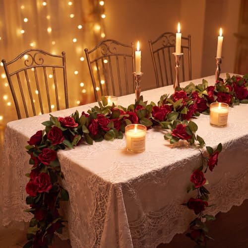 Aneco 4 Pack 32 FT Burgundy Flower Garland Artificial Rose Vines Roses Fake Vine Flowers Plants Party Supplies for Holiday Wedding Garden Craft Art Decoration - Image 4