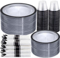 I00000 350Pcs Black Plastic Dinnerware Set,Disposable Plates for 50 Guests by I00000