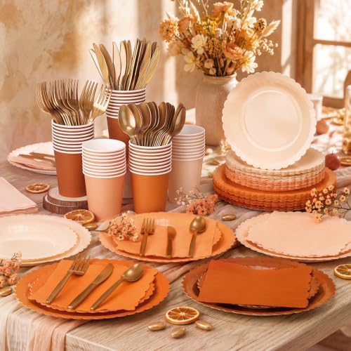 Zhehao 175 Pcs Burnt Orange Fall Party Supplies Serve 25 Guests - Image 2
