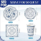 Pickmesh 250 Pcs Chinoiserie Party Supplies Decorations Blue and White Porcelain Disposable Paper Plates Napkins and Cups for Blue White Floral Baby Shower Birthday Wedding Tea Party, Serve 50 - Image 2