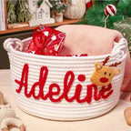 Personalized Cute Small Woven Basket with Handles, Custom Cotton Rope Room Shelf Storage Basket, Empty Decorative Gift Basket, Decorative Round Bin for Nursery Bedroom Bathroom (Style F) - Image 5