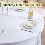 6 Pack White Round Spandex Tablecloths for 60in Tables, Wrinkle Free Stretchy 120inch Fitted 5FT Round Table Cloths Cover with Skirt for Wedding Party Dining Banquet Events - Image 2