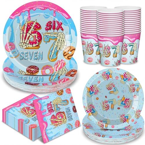 Suclain 150 Pcs 6 7 Birthday Doughnut Party Tablewear by Suclain