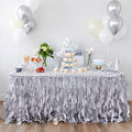 Grey Silver Table Skirt 6ft. Double Organza Two Trims Party Tutu Table Skirt! Rustic Wedding Decorations, Chanel Party, Graduation, Elephant Baby Shower. Table Skirts for Rectangle Tables 6ft by BluekateParty