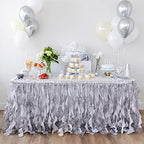 Grey Silver Table Skirt 6ft. Double Organza Two Trims Party Tutu Table Skirt! Rustic Wedding Decorations, Chanel Party, Graduation, Elephant Baby Shower. Table Skirts for Rectangle Tables 6ft by BluekateParty