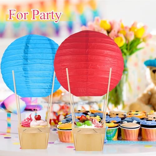Namalu 24 Set Hot Air Balloon Table Centerpieces Baby Shower Party Decoration Paper Lanterns with Wooden Basket Sticks for Summer Birthday School DIY Craft(Rainbow Color) - Image 6