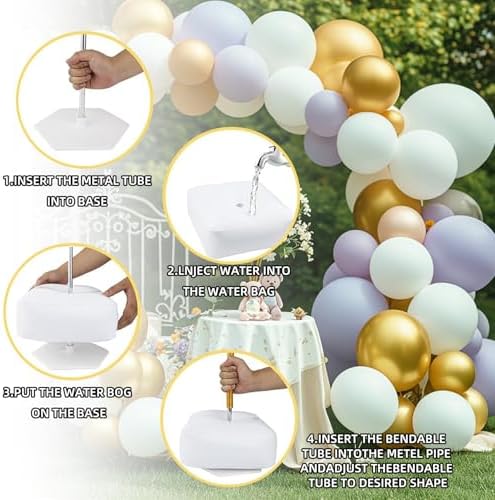 Balloon Arch Stand Kit Party Supplies, 8.2Ft & 5Ft Half Arch Balloon Stand with Water Filling Bag Base, Free Bending Balloon Holder for Wedding Baby Shower Birthday Party Decorations, White (white) - Image 3