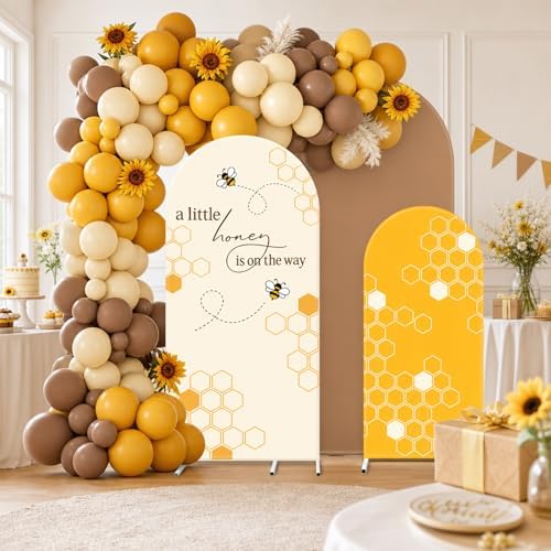 FYSUIMU 3 Pcs Bee Arch Backdrop Covers Baby Shower Honeycomb Stretchy Spandex Arch Stand Fabric Cover for Gender Reveal Wedding Birthday Party Decoration (4ft/5ft/6ft) - Image 5
