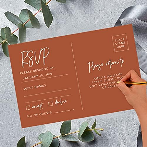 Andaz Press 56-Pack Personalized RSVP Postcards for Wedding Terracotta Line Design Cardstock Response Reply Cards for Bridal Shower Baby Shower Birthday Event Custom Date and Return Address 4 x 6-Inch - Image 2