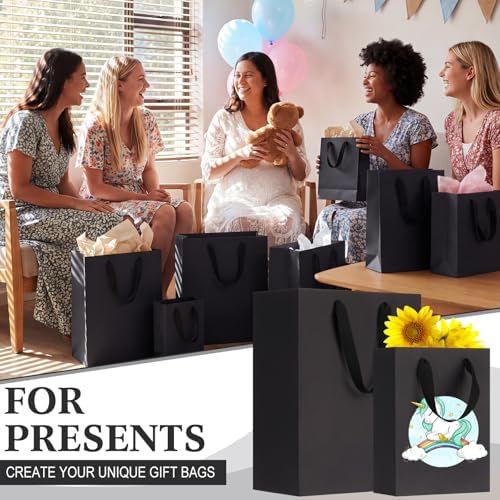 PerKoop 80 Pack Kraft Gift Bags with Handles 4 Sizes,Vertical,Black - Image 6
