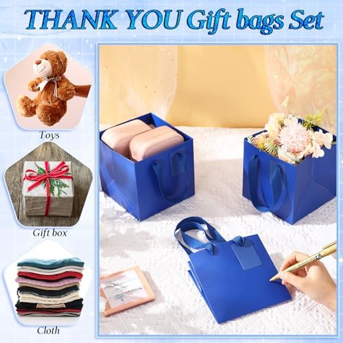 Windyun 50 Pcs Mini Paper Gift Bags with Handle 6 x 6 x 6'' Square Small Favor Bag with DIY Thank You Tag for Christmas Birthday Wedding Bridal Shower Bridesmaid Graduation Party (Dark Blue) - Image 6