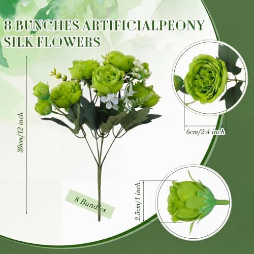 Geosar 8 Bundles Artificial Peonies Flowers,Olive Green - Image 2