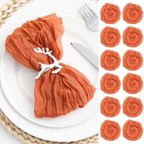 60 Pack Orange Cheesecloth Napkins 21x21 Inches Orange Cloth Napkins Set of 60 Washable Dinner Table Napkins for Wedding Bridal Baby Shower Rustic Boho Cotton Gauze Family Party Table Decor by FoliafeelHome