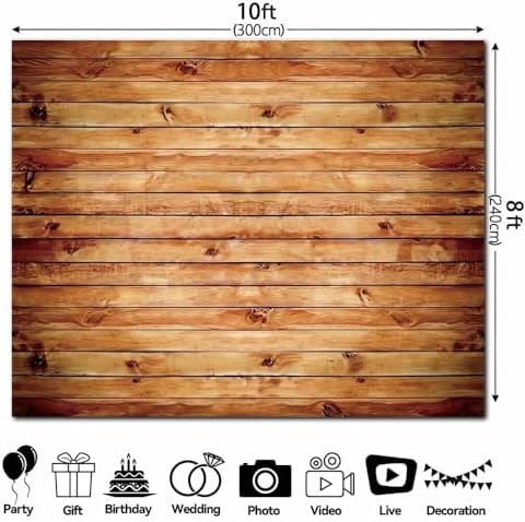 10x8FT Polyester Rustic Wooden Board Backdrop Vintage Natural Brown Wood Photography Background Supplies for Birthday Party Banner Baby Shower Photo Booth Props Cake Table Decoration - Image 2