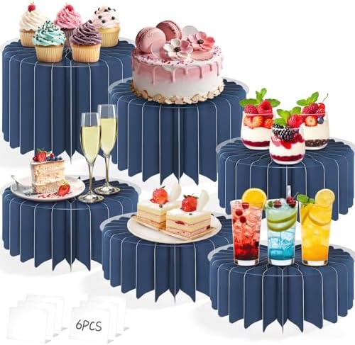 6Pcs Buffet Risers, Food Risers for Table, Foldable Cake Display Stands, Tall Cardboard Cupcakes Stand for Show Catering Desserts Jewelry Wedding Birthday Party Decoration (Blue) by Unknown