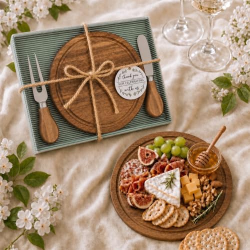 Maxcheck 6 Sets Baby Shower Cheese Board Prizes Round Wood Wedding Acacia - Image 6