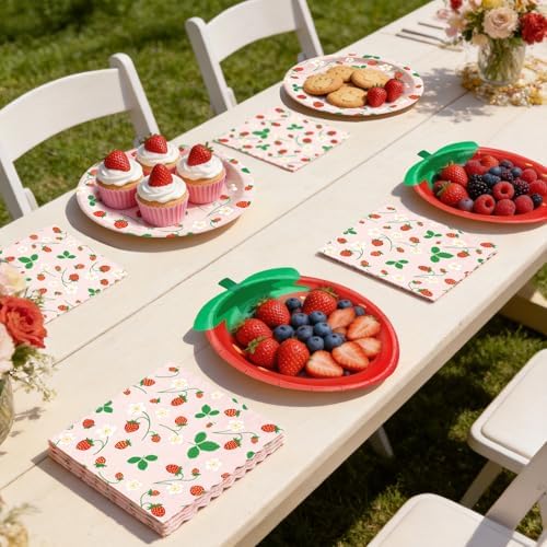 Strawberry Paper Plates Set, Strawberry Birthday Party Decorations, 50Set - Image 2