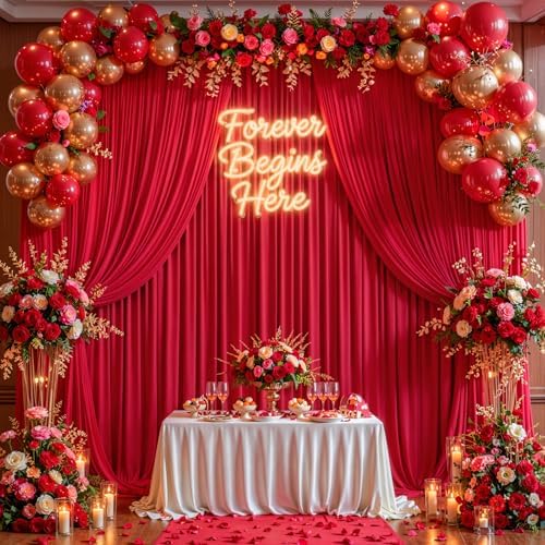 30x10FT Backdrop Curtains with Rod Pockets - Wrinkle Free Photo Stage Backdrop 6 Panels Curtains Drapes for Photography Wedding Party Baby Shower Decorations (Red) - Image 4