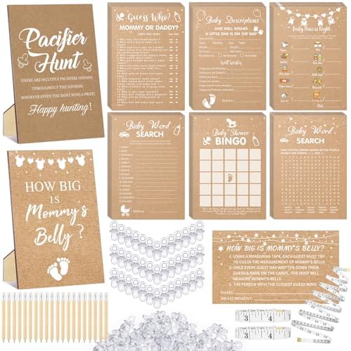 Sherr 424 Pcs Baby Shower Pacifier Hunt Games Kraft Paper by Sherr