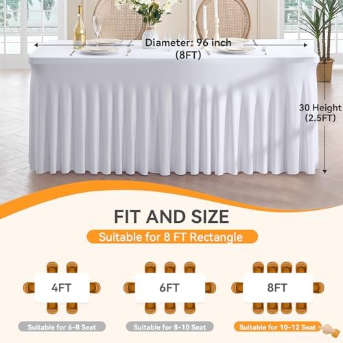 Spandex Tablecloth 8FT Rectangle Table Cover 8 Pack White Wrinkle-Free - Image 6