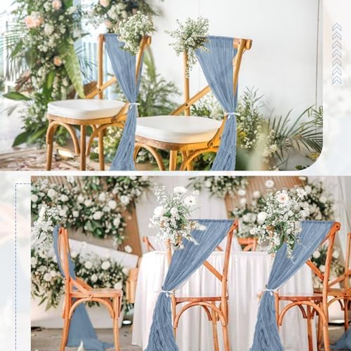 50 PCS Cheesecloth Chair Sashes Bows Wedding Aisle Decorations Chair Ribbon Ties Back Sash for Wedding Party Events Banquet Chair Cover Decoration (Dusty Blue) - Image 7