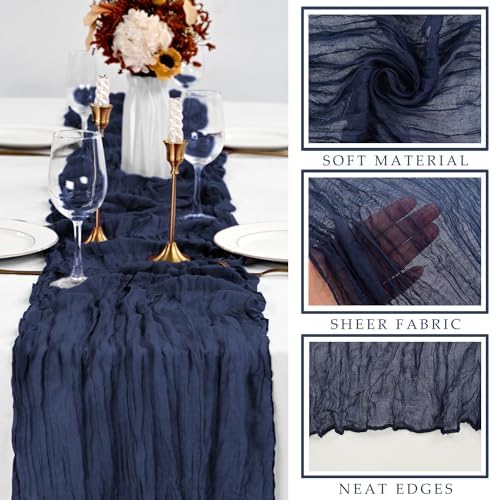 12 Pieces Navy Blue Cheesecloth Table Runners 10FT Gauze Fabric Runner for Tables Boho Table Runner Decoration Rustic Sheer Runner for Wedding Birthday Baby Bridal Shower Party (35 x 120 Inches Long) - Image 2