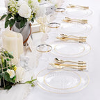 Rubtlamp 175 Pcs Plastic Dinnerware Set (25 Guests), Clear And Gold Plastic Plates, Hammered Party Plates Include Dinner Platos, Dessert Platos, Cups, Gold Cutlery Set And Napkins for Party - Image 6
