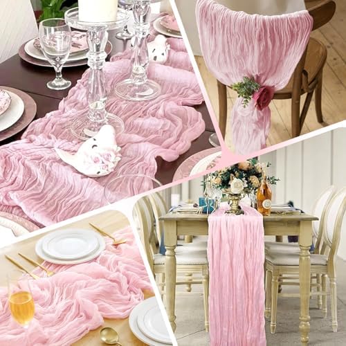 28 Pack Light Pink Cheesecloth Table Runner 17x108 Inch Semi Sheer Boho Gauze Cheese Cloth Fabric Table Runners, for Wedding Party Baby Shower Birthday Home Decor Garden Farmhouse - Image 5