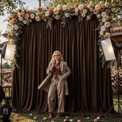 10x10ft Brown Backdrop Curtain Panels for Parties - Wrinkle Free Polyester Photo Curtain Backdrop Wedding Back Drop Fabric Drapes for Party Decorations Background for Photography - Image 4