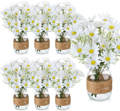 43 Pcs/ 6 Set Daisy Mason Jar Table Centerpiece Mason Jar Vases by Yuxung