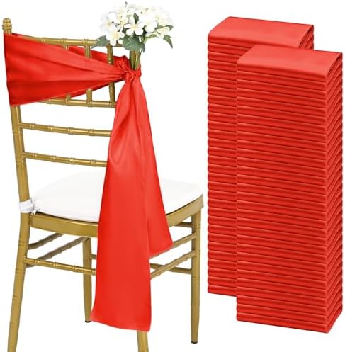 fani 60 PCS Satin Chair Sashes, 7x78 Inch, Red by fani