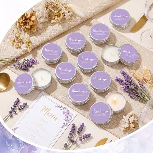 MTLEE 50 Pcs Purple Wedding Thank You Candles Gifts for Guests, Bridal Shower Baby Shower Favors, 1 oz Mini Purple Lavender Scented Soy Wax Candles Tin Bulk for Birthday Aromatherapy Party Favors - Image 2