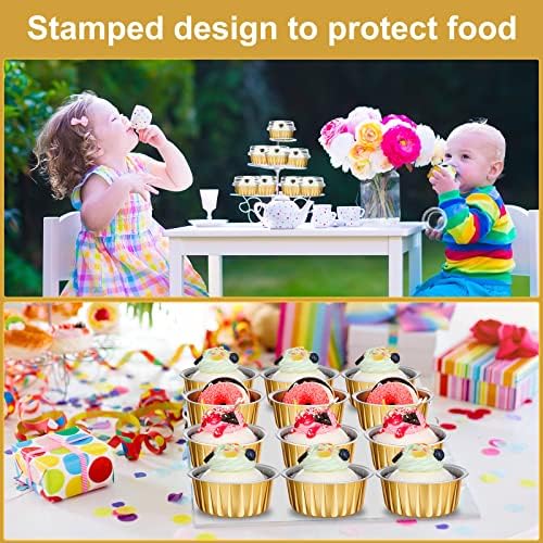 200 Pack Aluminum Cupcake Liners with Lids,Gold,Plain - Image 6