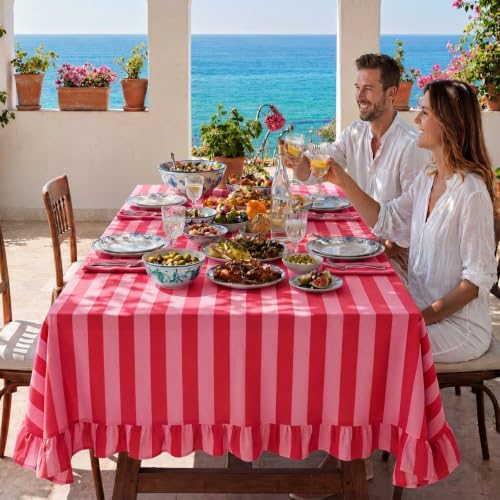 Tudomro Striped Tablecloth, Rectangle, Red, Pink, 84'' X 60'' - Image 7