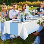 12Pcs White Light Blue Tablecloth Party Decorations,Plastic White Table Cloth Printed Baby Blue Tables Runner Disposable Rectangle Table Cover for Birthday Baby Shower Wedding Party,54 x108 Inch - Image 6
