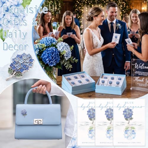 50 Sets Blue Hydrangea Gifts Enamel Pins Cards Wedding Favors Bulk - Image 5
