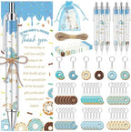 145 Pieces Donut Baby Shower Favors for Guest Sprinkled with Love Ballpoint Pens and Keychains Gifts for Boys Bulk Retractable Baby Shower Pens Gender Reveal Thank You Cards Souvenirs Prizes by EYNDYN