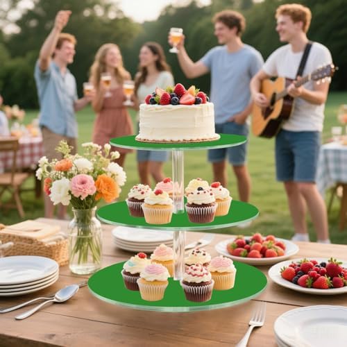J JOYSAY Green Print Acrylic Cupcake Stand 3 Tier Dessert Table Display Set Clear Cake Stands for Party Wedding Baby Shower Decorations Easy Assembly Donut Tower - Image 6