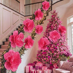 Giegxin 28 Pcs 14'' 10'' 6'' Hot Pink Christmas Paper Flowers Ornaments - Image 6
