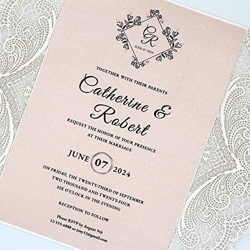 25-Pack White Lace Laser Cut Wedding Invitation with RSVP Cards, Blush Pink Shimmer Invitation Cards for Wedding/Sweet Sixteen/Bridal Shower/Birthday Party - Image 7