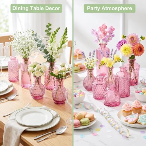 24PCS Mini Bud Vases As Wedding Centerpieces for Tables,Clear Bud Vases for Flowers,Small Flower Vases Suitable for Birthday Party,Anniversary,Wedding Reception,Baby Shower (Pink, 24PCS) - Image 7