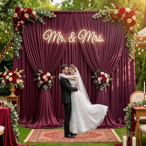 20×14 ft Wrinkle Free Maroon Backdrop Curtain for Wedding Parties-4 Panels 5×14ft Height Silky Polyester Burgundy Photo Backdrop Drapes Curtains for Birthday Baby Shower Photography Background Cloth by ENJOYYOURPARTY