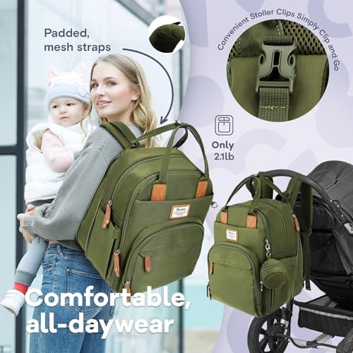 RUVALINO Baby Diaper Bag Backpack with Changing Pad, XL Army Green - Image 5