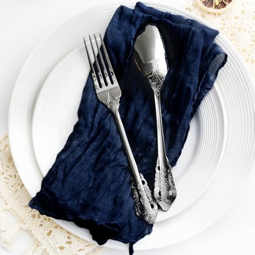 100 Pack Navy Blue Cheesecloth Napkins Washable Set of 100 Navy Blue Cloth Napkins 21x21 Inches Rustic Boho Cotton Gauze Dinner Table Napkins for Wedding Bridal Baby Shower Summer Party Table Decor - Image 7