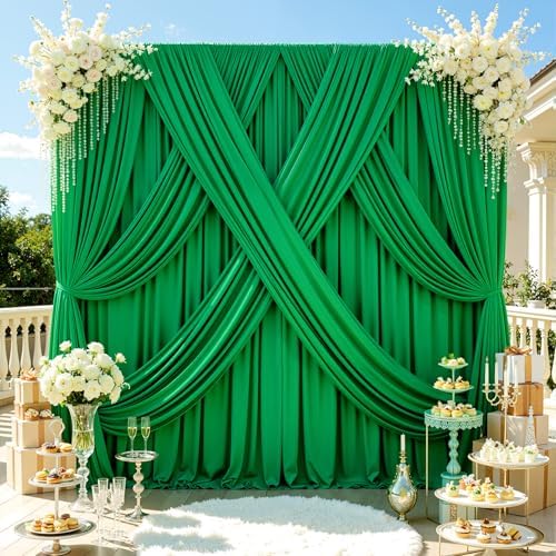 gogoparti 50ft x 12ft Green Wrinkle-Free Backdrop Curtain for Wedding Parties, Thick Polyester 10 Panels 5x12ft for Wedding Birthday Baby Shower Halloween Photography Party Background by Gogoparti