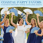 Wenqik 24 Sets Coastal Seashell Folding Fans Bulk with Organza Bags Blue Bow Beach Paper Hand Fans for Wedding Last Toast on The Coast Baby Shower Summer Ocean Under The Sea Party Favors Supplies - Image 2