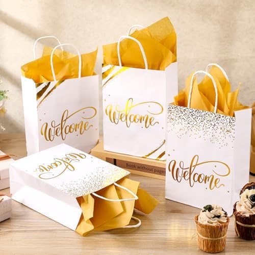 Kosiz 50 Sets Welcome Gift Bags Bulk with Handles and Tissue, White - Image 3